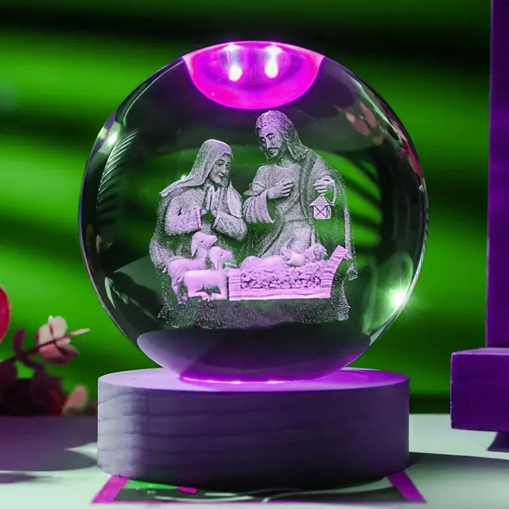 1pc 3D laser engraving ‌‌‌‌‌‌‌‌‌ Jesus Coming crystal ball night light, modern polished glass decoration, Christmas, Halloween,