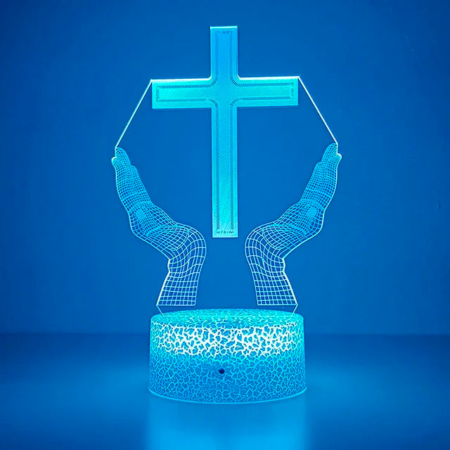 Jesus Cross Night Light Christian 3D Optical Illusion Lamp Dimmable Nightlights Birthday Easter Desk Table Lamp for Boys Girls