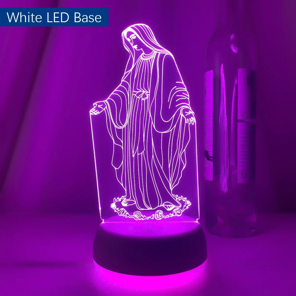 Acrylic 3D LED Night Light Blessed Virgin Mary Touch 7 Color Changing Desk Table Lamp Home Decorative Sleep Light Christmas Gift