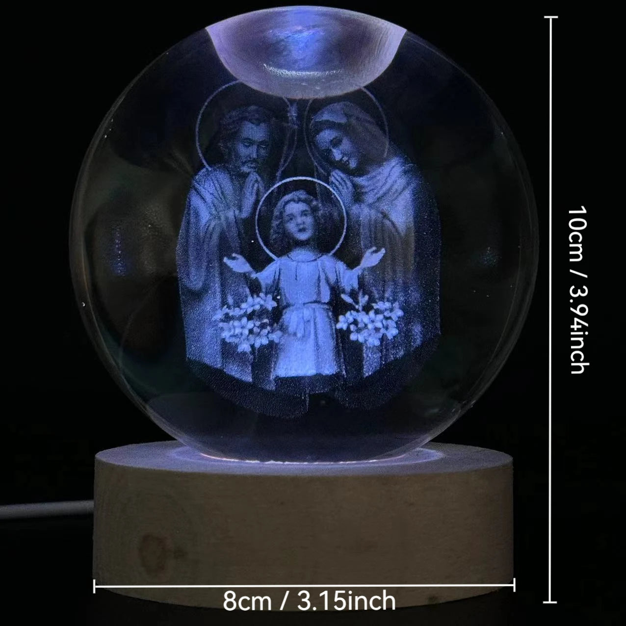 1pc,3D laser engraving family happy round ball night light, with colored light wood lamp holder, home decoration decoration, sui