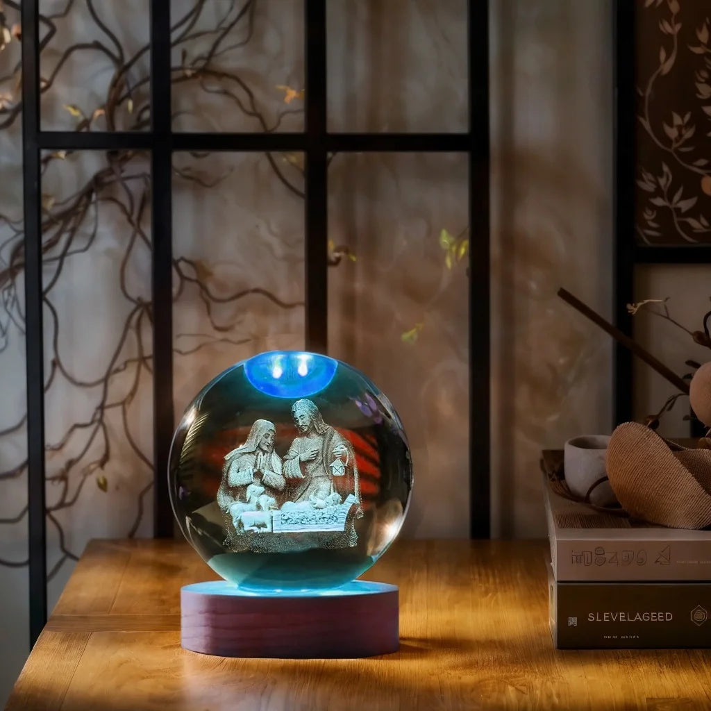 1pc 3D laser engraving ‌‌‌‌‌‌‌‌‌ Jesus Coming crystal ball night light, modern polished glass decoration, Christmas, Halloween,