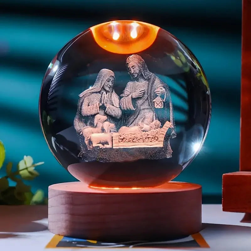 1pc 3D laser engraving ‌‌‌‌‌‌‌‌‌ Jesus Coming crystal ball night light, modern polished glass decoration, Christmas, Halloween,