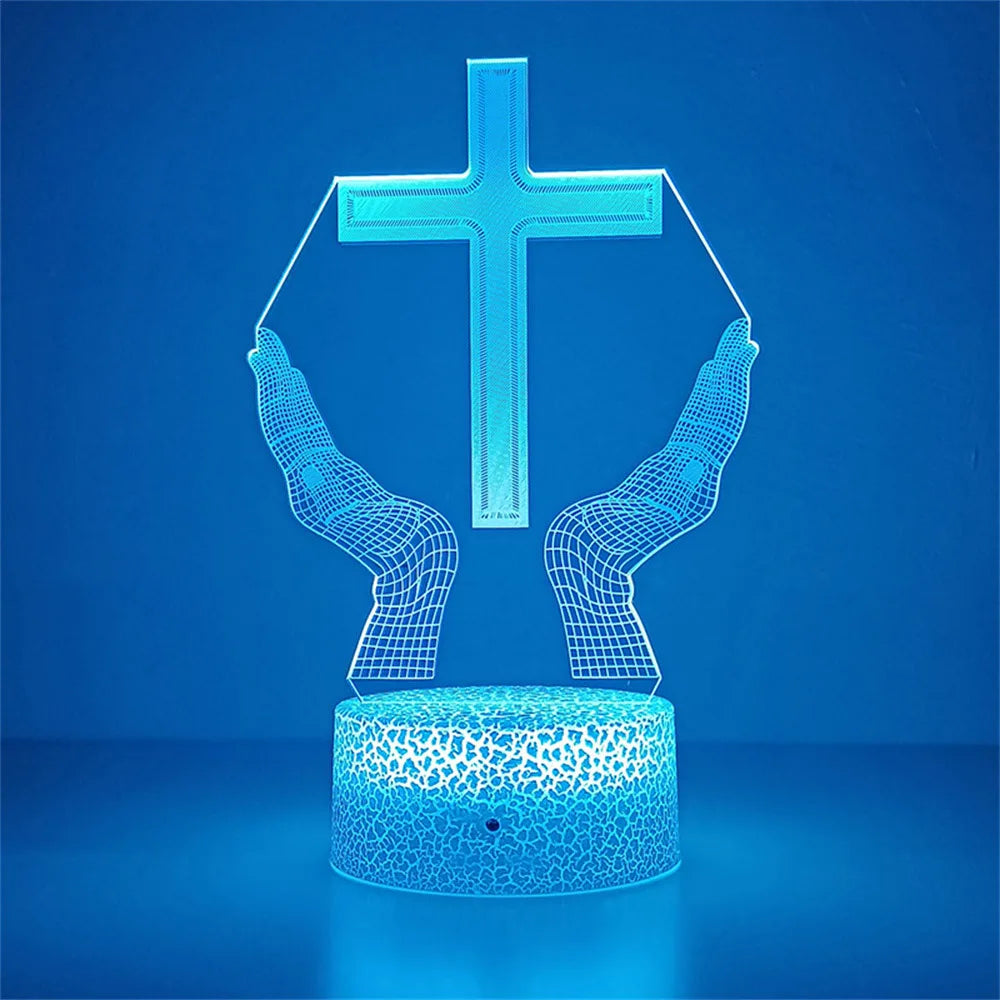 Jesus Cross Night Light Christian 3D Optical Illusion Lamp Dimmable Nightlights Birthday Easter Desk Table Lamp for Boys Girls