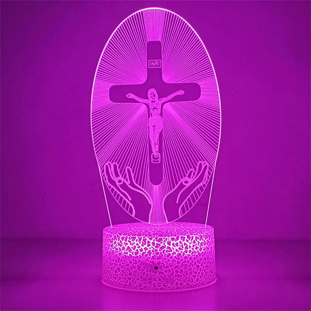 Jesus Cross Night Light Christian 3D Optical Illusion Lamp Dimmable Nightlights Birthday Easter Desk Table Lamp for Boys Girls