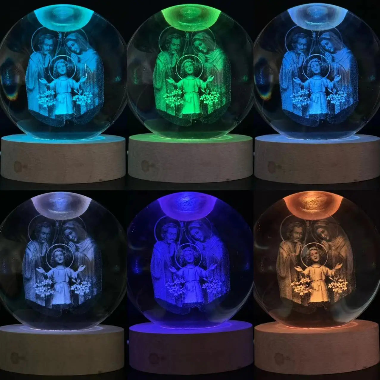 1pc,3D laser engraving family happy round ball night light, with colored light wood lamp holder, home decoration decoration, sui