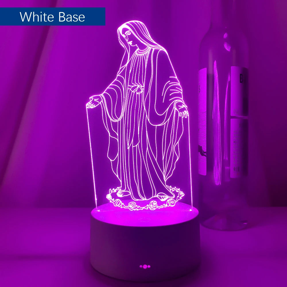 Acrylic 3D LED Night Light Blessed Virgin Mary Touch 7 Color Changing Desk Table Lamp Home Decorative Sleep Light Christmas Gift