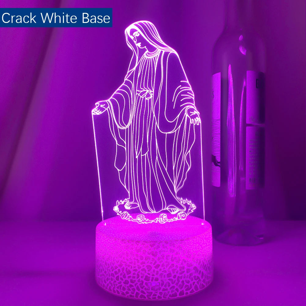 Acrylic 3D LED Night Light Blessed Virgin Mary Touch 7 Color Changing Desk Table Lamp Home Decorative Sleep Light Christmas Gift