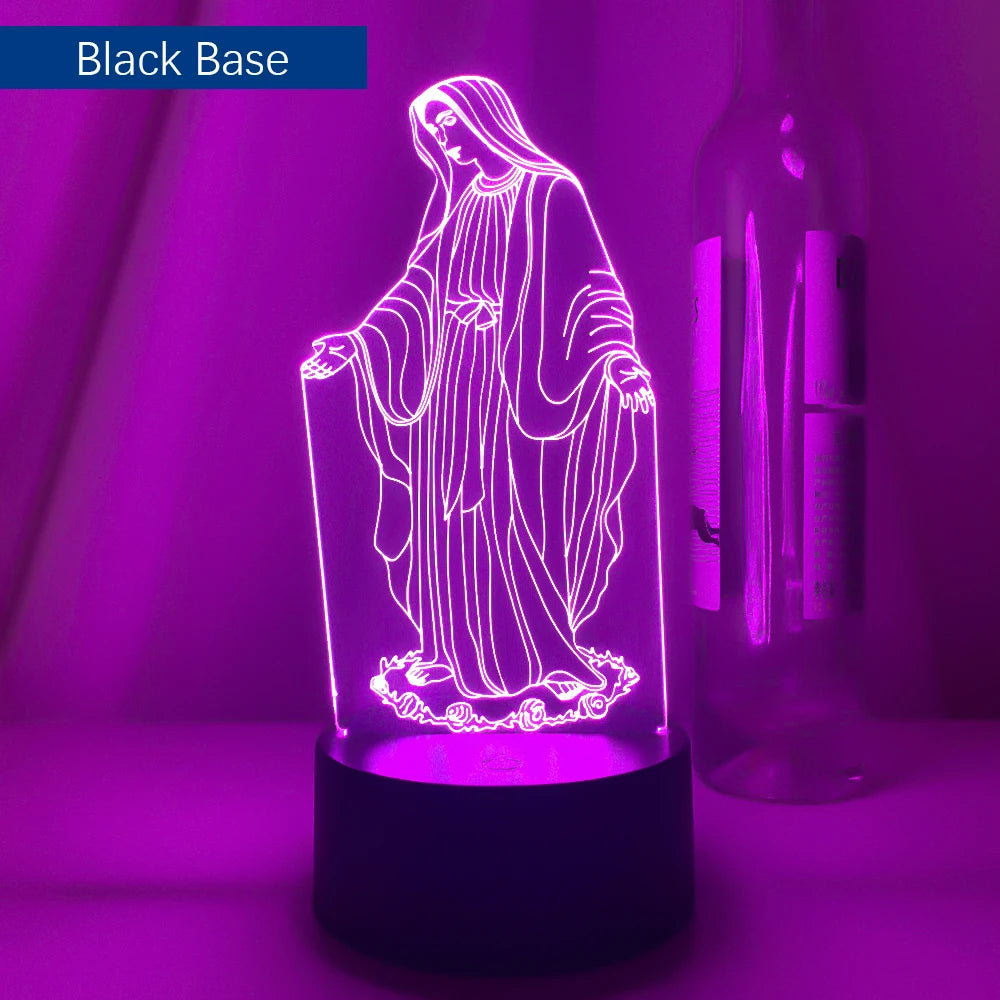 Acrylic 3D LED Night Light Blessed Virgin Mary Touch 7 Color Changing Desk Table Lamp Home Decorative Sleep Light Christmas Gift