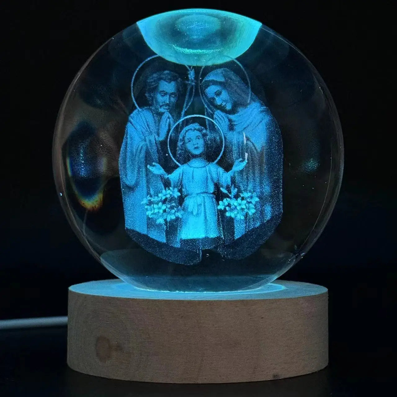 1pc,3D laser engraving family happy round ball night light, with colored light wood lamp holder, home decoration decoration, sui