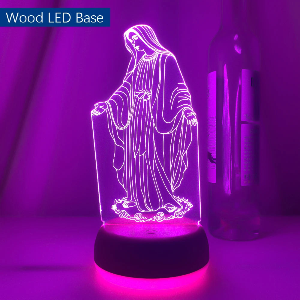 Acrylic 3D LED Night Light Blessed Virgin Mary Touch 7 Color Changing Desk Table Lamp Home Decorative Sleep Light Christmas Gift