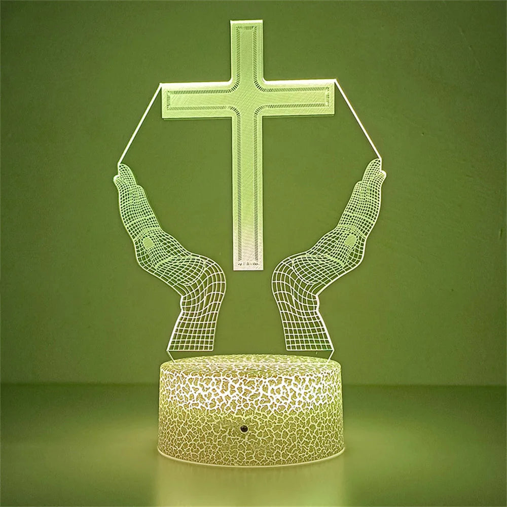 Jesus Cross Night Light Christian 3D Optical Illusion Lamp Dimmable Nightlights Birthday Easter Desk Table Lamp for Boys Girls