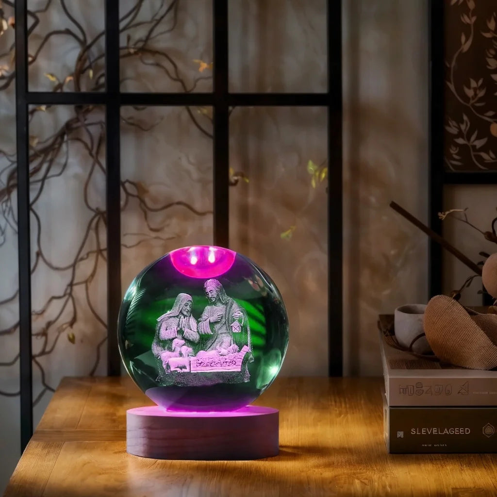 1pc 3D laser engraving ‌‌‌‌‌‌‌‌‌ Jesus Coming crystal ball night light, modern polished glass decoration, Christmas, Halloween,