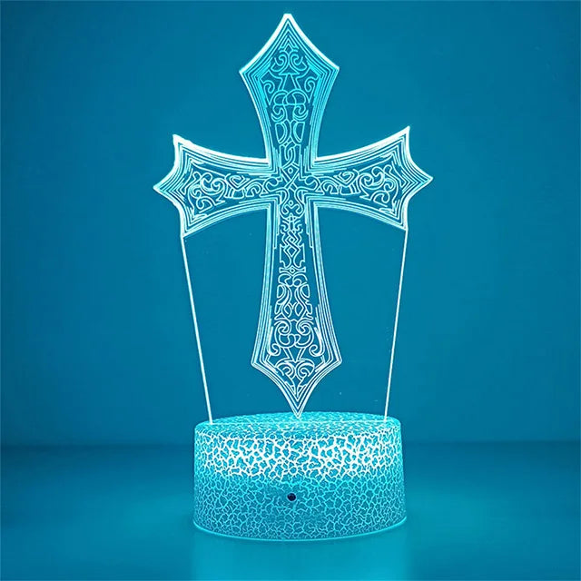 Jesus Cross Night Light Christian 3D Optical Illusion Lamp Dimmable Nightlights Birthday Easter Desk Table Lamp for Boys Girls