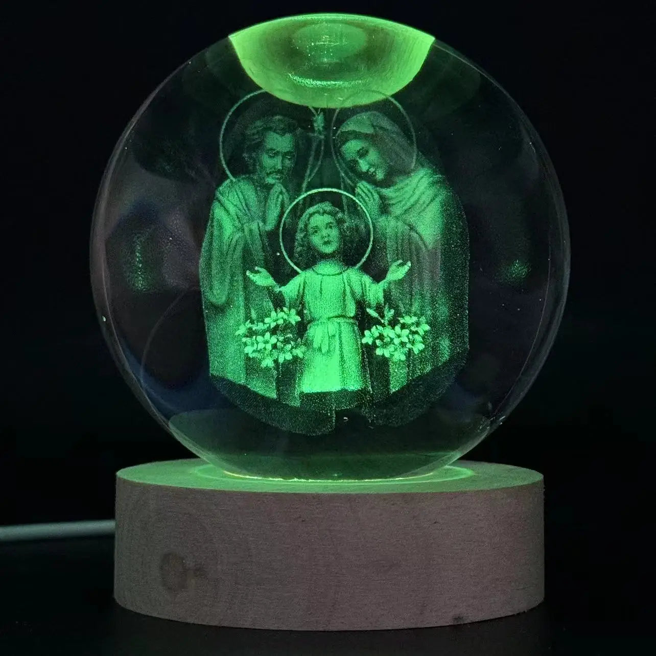 1pc,3D laser engraving family happy round ball night light, with colored light wood lamp holder, home decoration decoration, sui