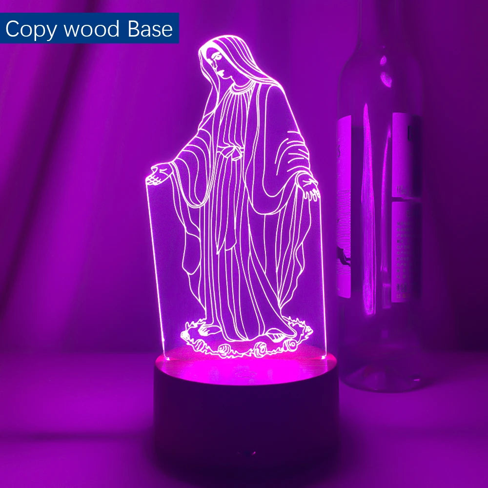 Acrylic 3D LED Night Light Blessed Virgin Mary Touch 7 Color Changing Desk Table Lamp Home Decorative Sleep Light Christmas Gift