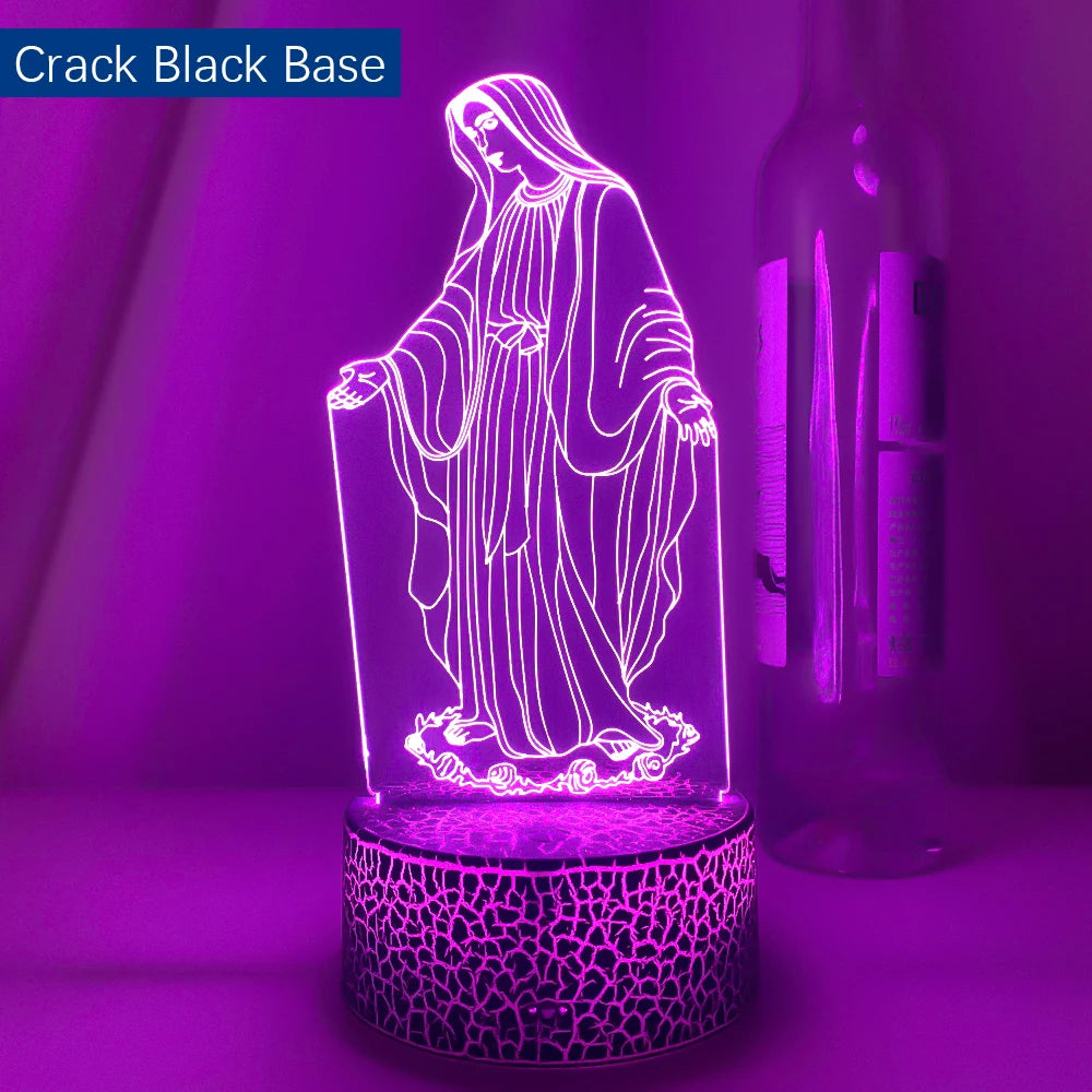 Acrylic 3D LED Night Light Blessed Virgin Mary Touch 7 Color Changing Desk Table Lamp Home Decorative Sleep Light Christmas Gift